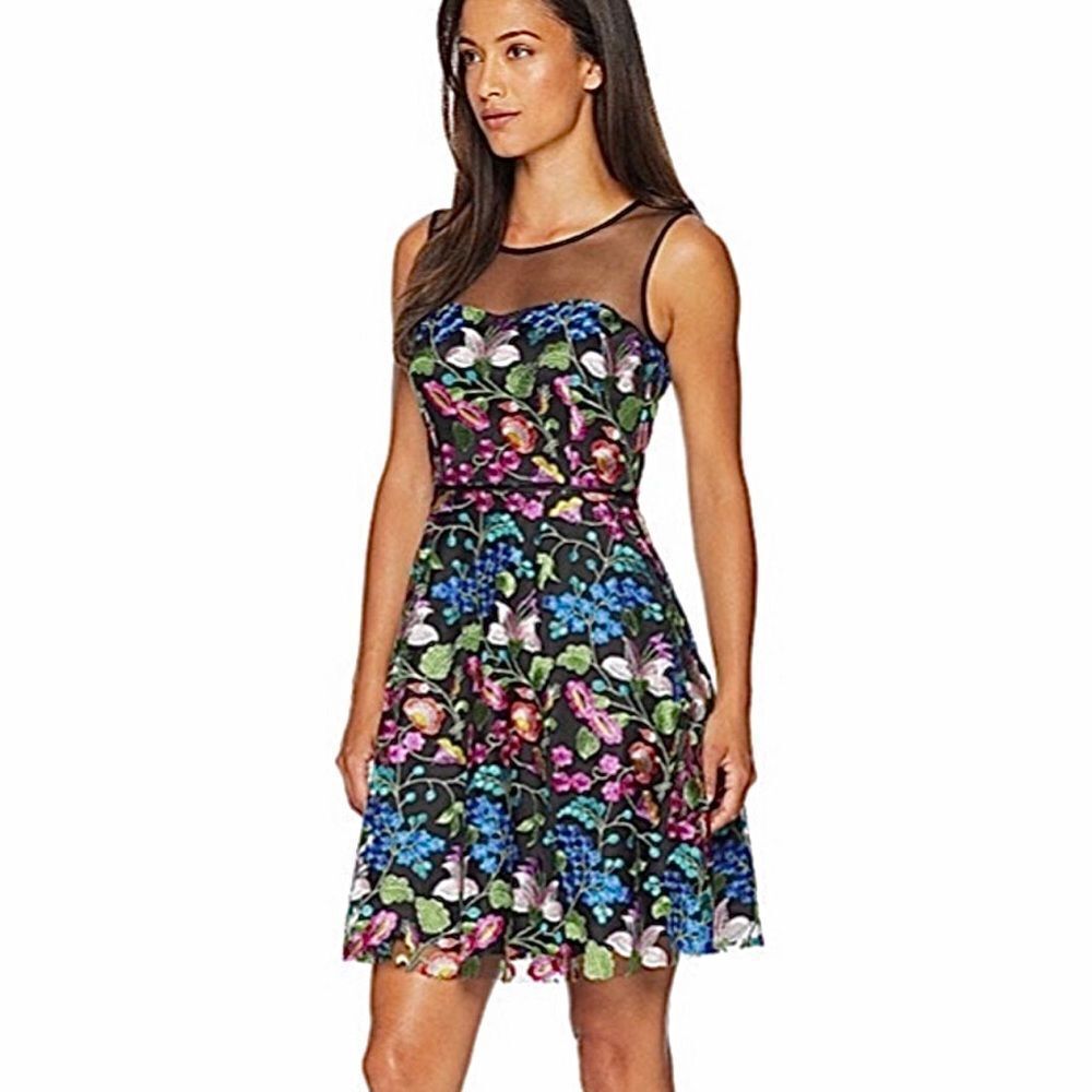 🌸 Tahari 🌸 ASL Floral Embroidered Fit & Flare Dress Arthur S. Levine size 2